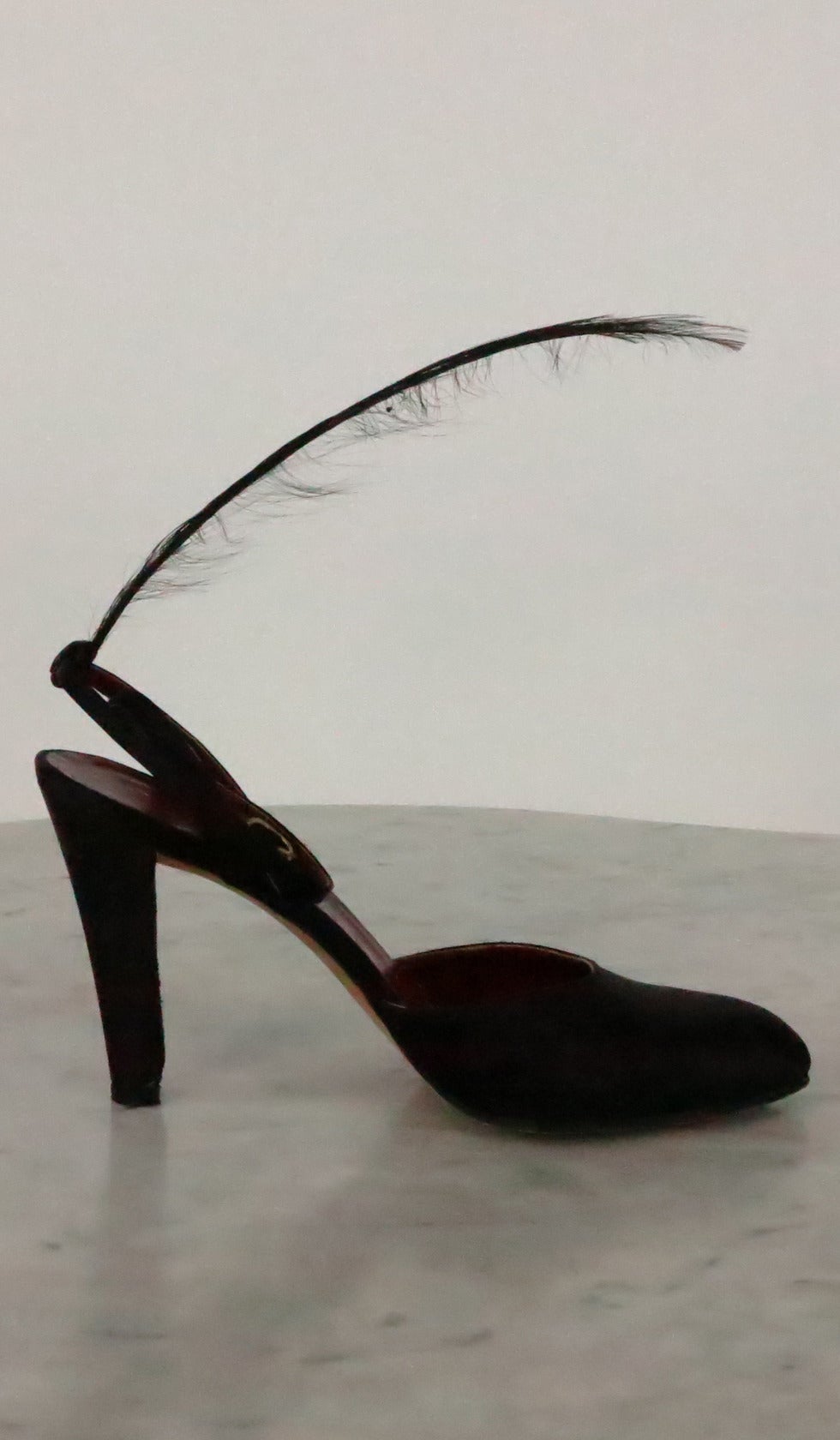 Black 1970s Yves St Laurent Bird of Paradise runway shoes 8N
