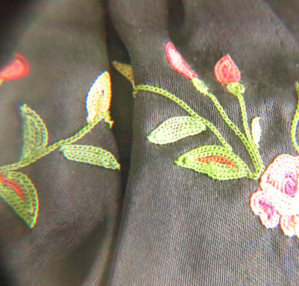 1940s Floral embroidered black silk beaded frame evening bag at 1stDibs