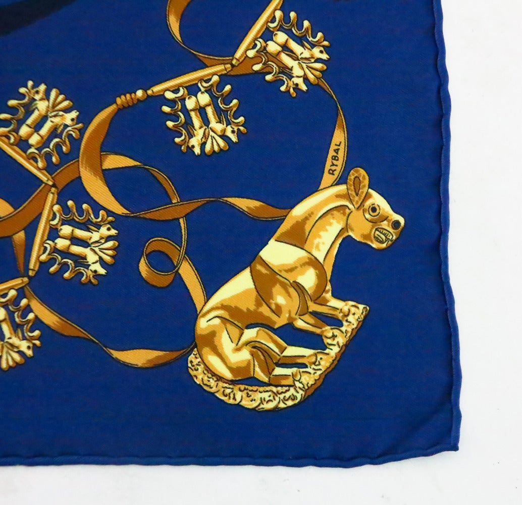 Hermes Les Cavaliers d'or silk twill pocket square  Vladimir Rybaltchenko In New Condition In West Palm Beach, FL