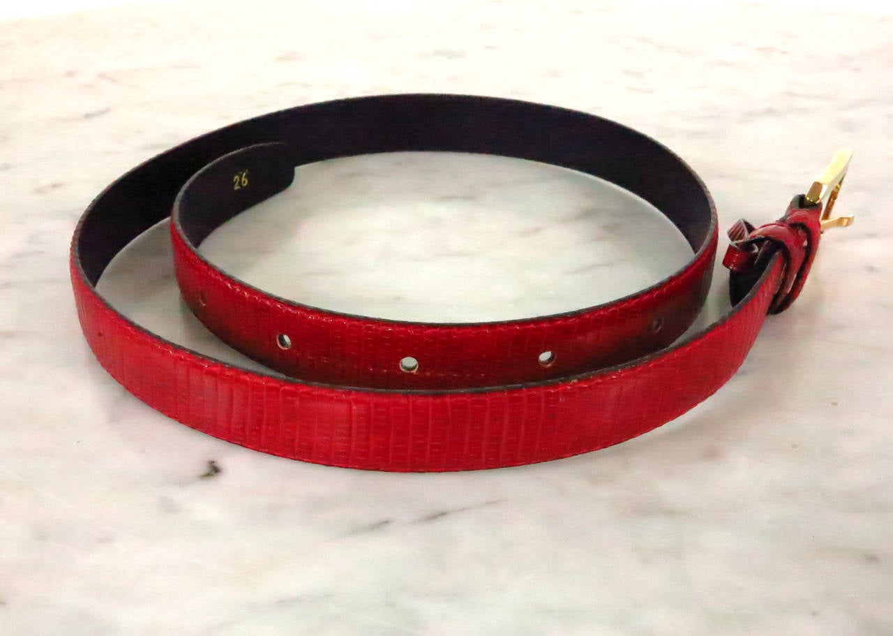Bottega Veneta candy apple red lizard belt