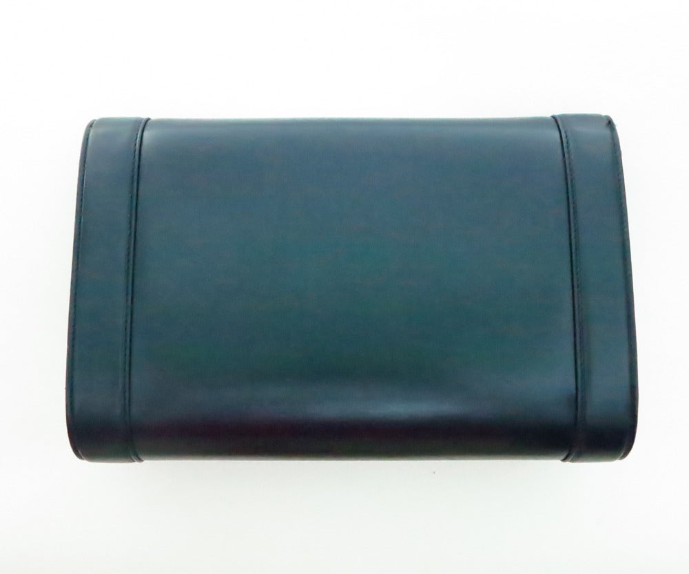 Gucci navy blue box calf gold button flap clutch shoulder handbag 2