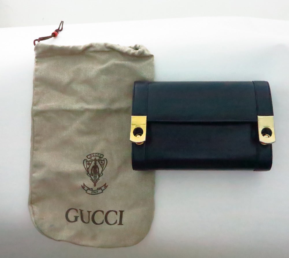 Gucci navy blue box calf gold button flap clutch shoulder handbag 3