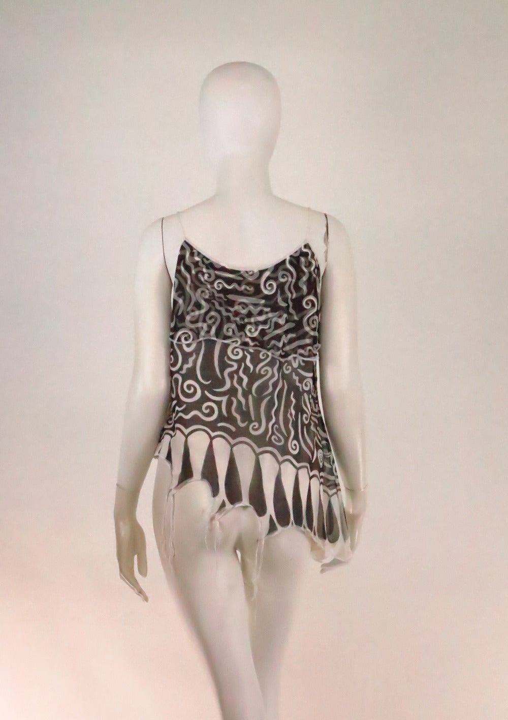 Zandra Rhodes black & white silk print fringe top 1