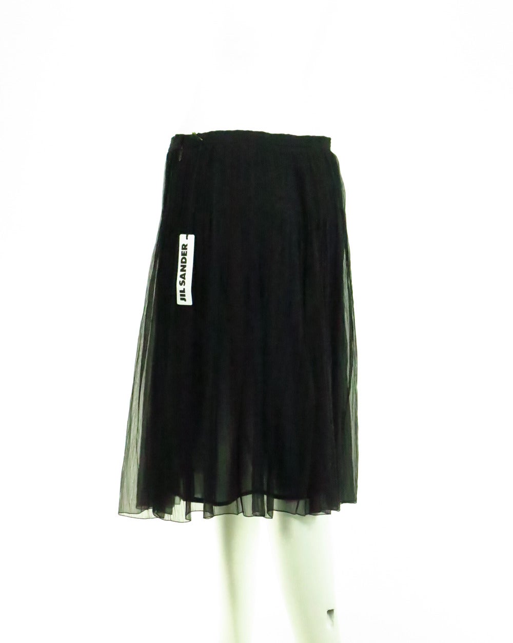 Women's Jil Sander black silk chiffon open pleated skirt