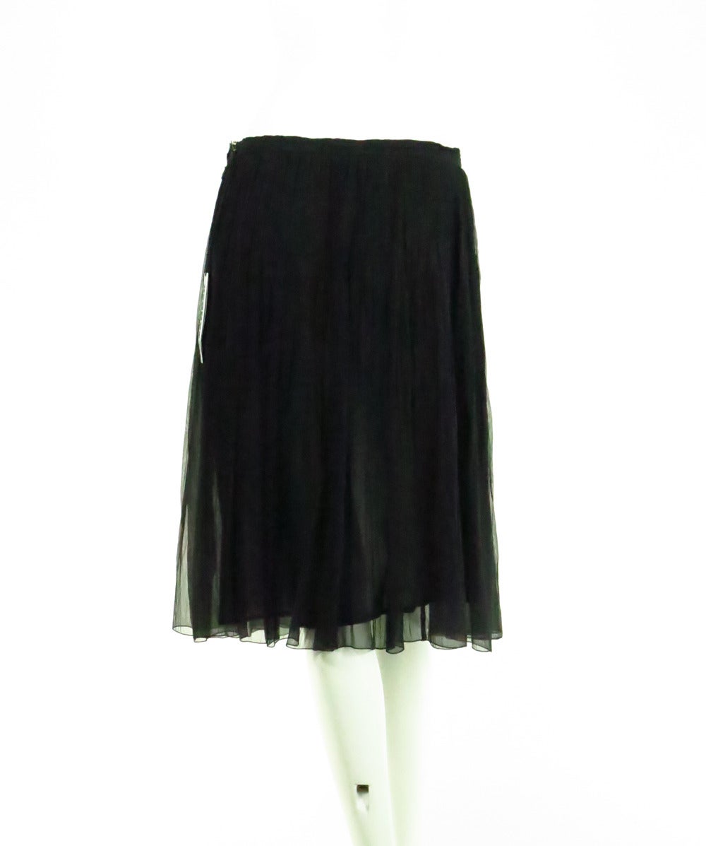 Jil Sander black silk chiffon open pleated skirt 1