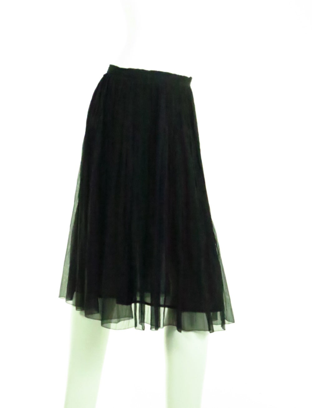 Jil Sander black silk chiffon open pleated skirt 2