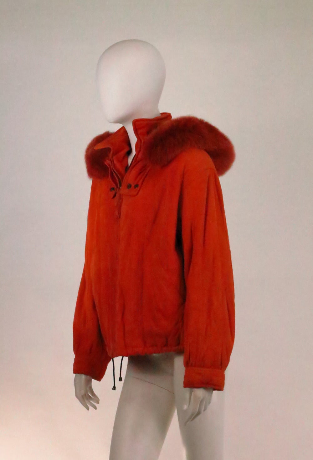 Red Oggi Italy Persimmon suede & fox fur parka 1970s