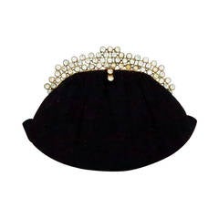 1950er Josef Abendtasche/Handtasche aus schwarzem Kaviar mit Perlen und Strass, 1950er Jahre