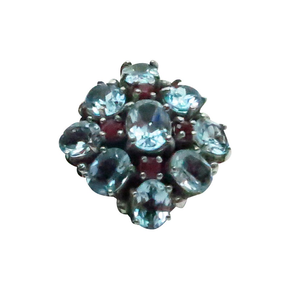 Fabulous “aquamarine & ruby” cocktail ring For Sale