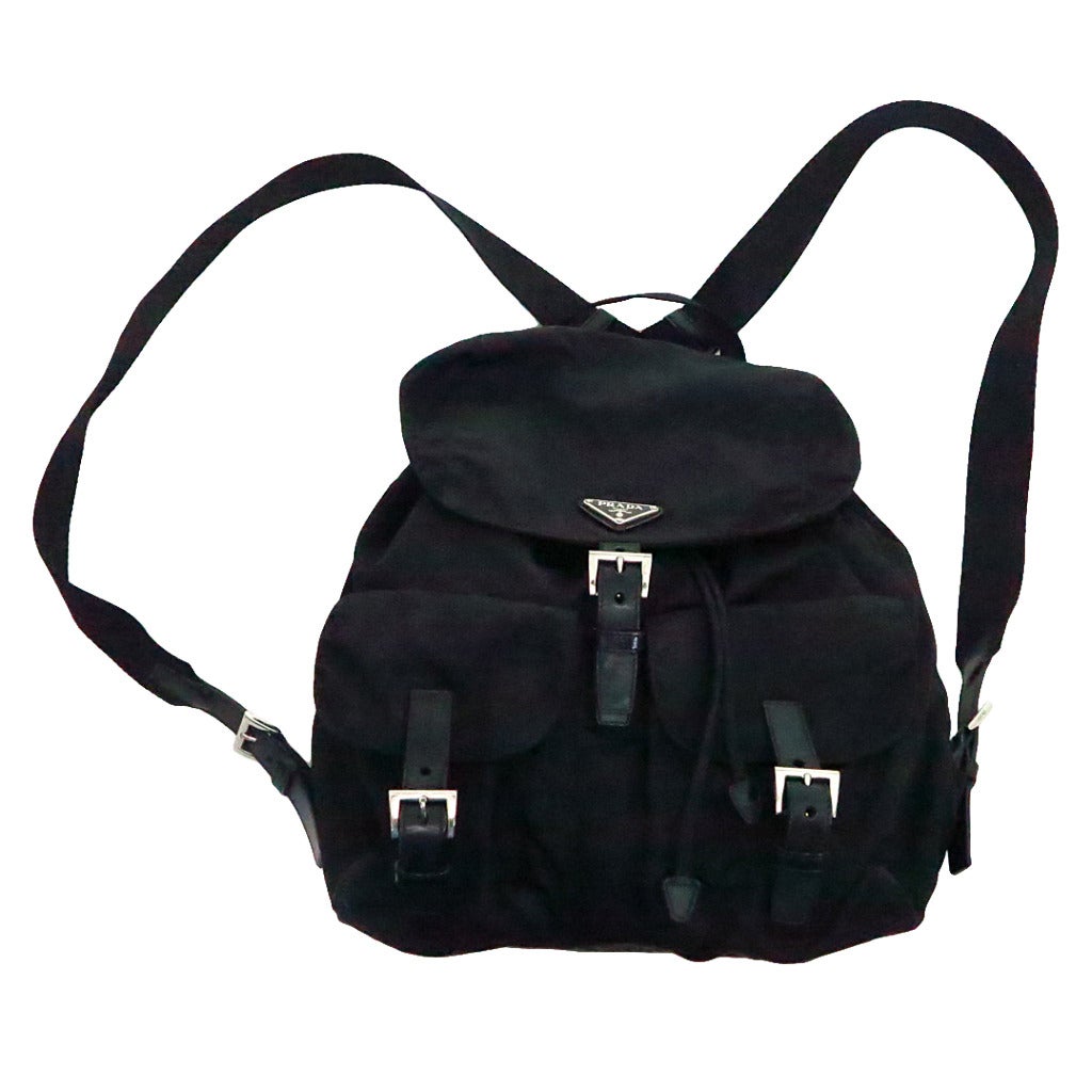 Iconic Prada black nylon & leather back pack