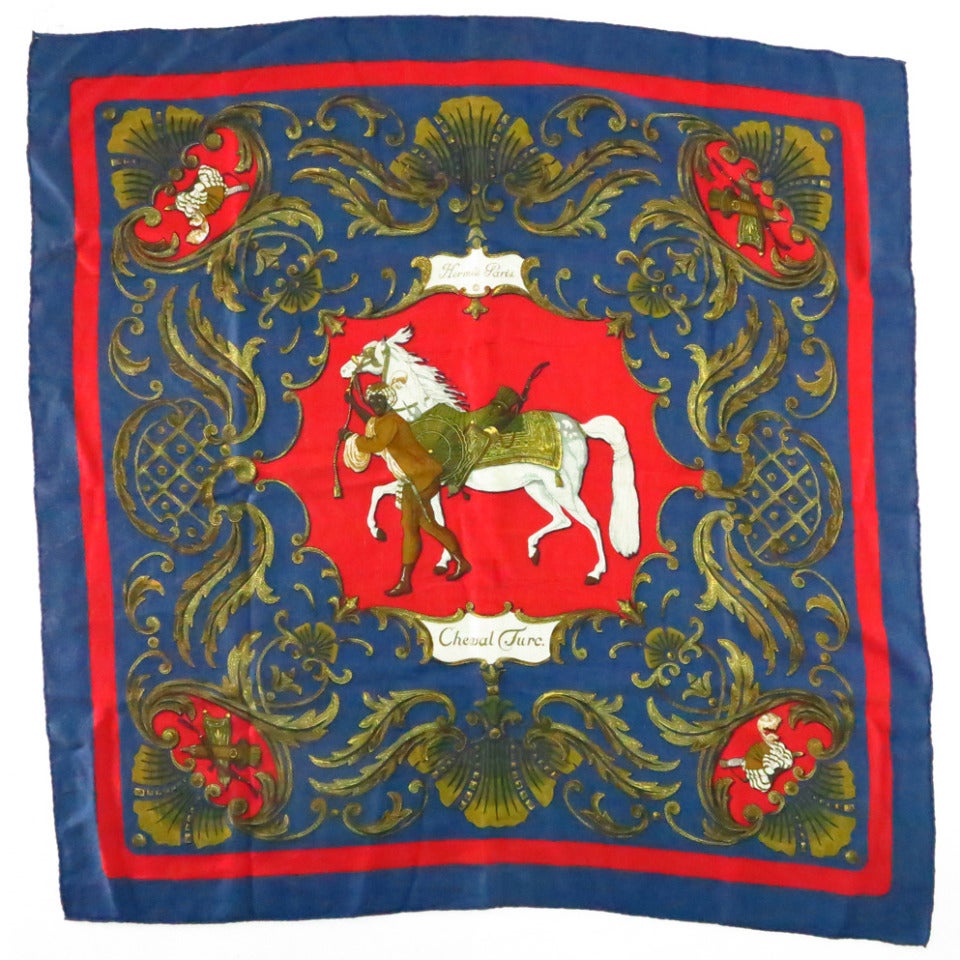 1969 Hermes cashmere scarf Cheval Turc. Christiane Vauzelles 35" X 35"