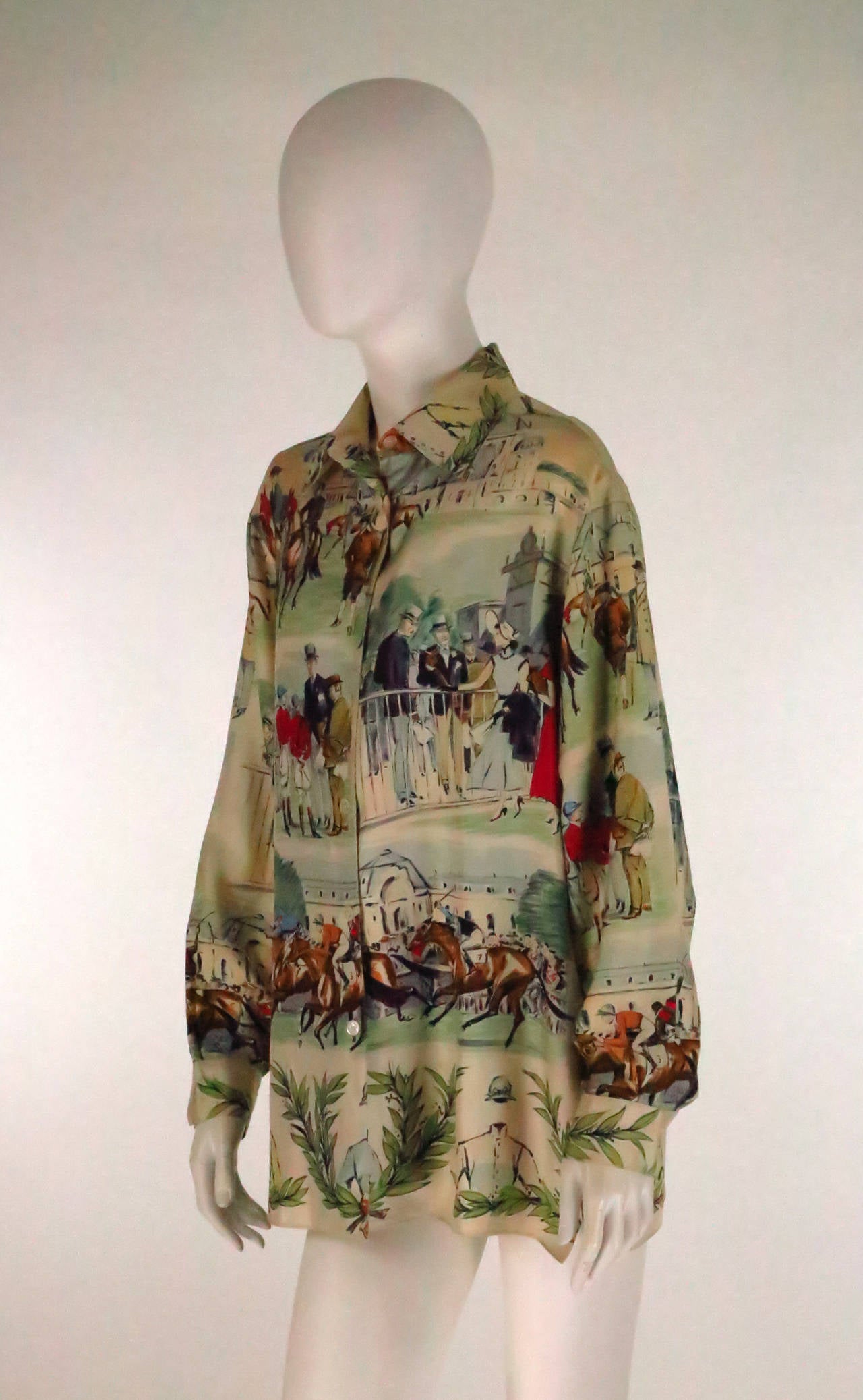 Hermes 1960s Courses a Chantilly silk twill blouse M  Maurice de Taquoy 2