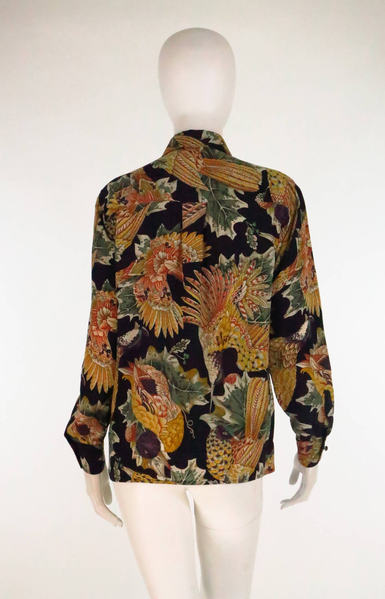 Women's 1980s Ferragamo jewel birds of paradise silk blouse