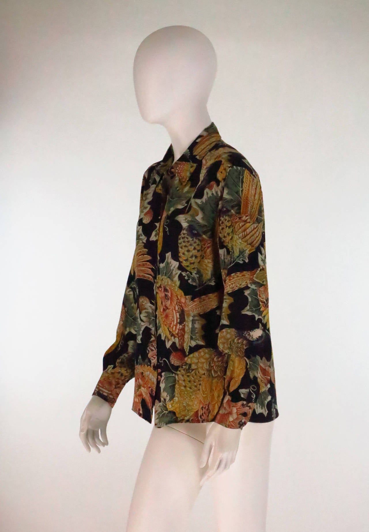 1980s Ferragamo jewel birds of paradise silk blouse 2