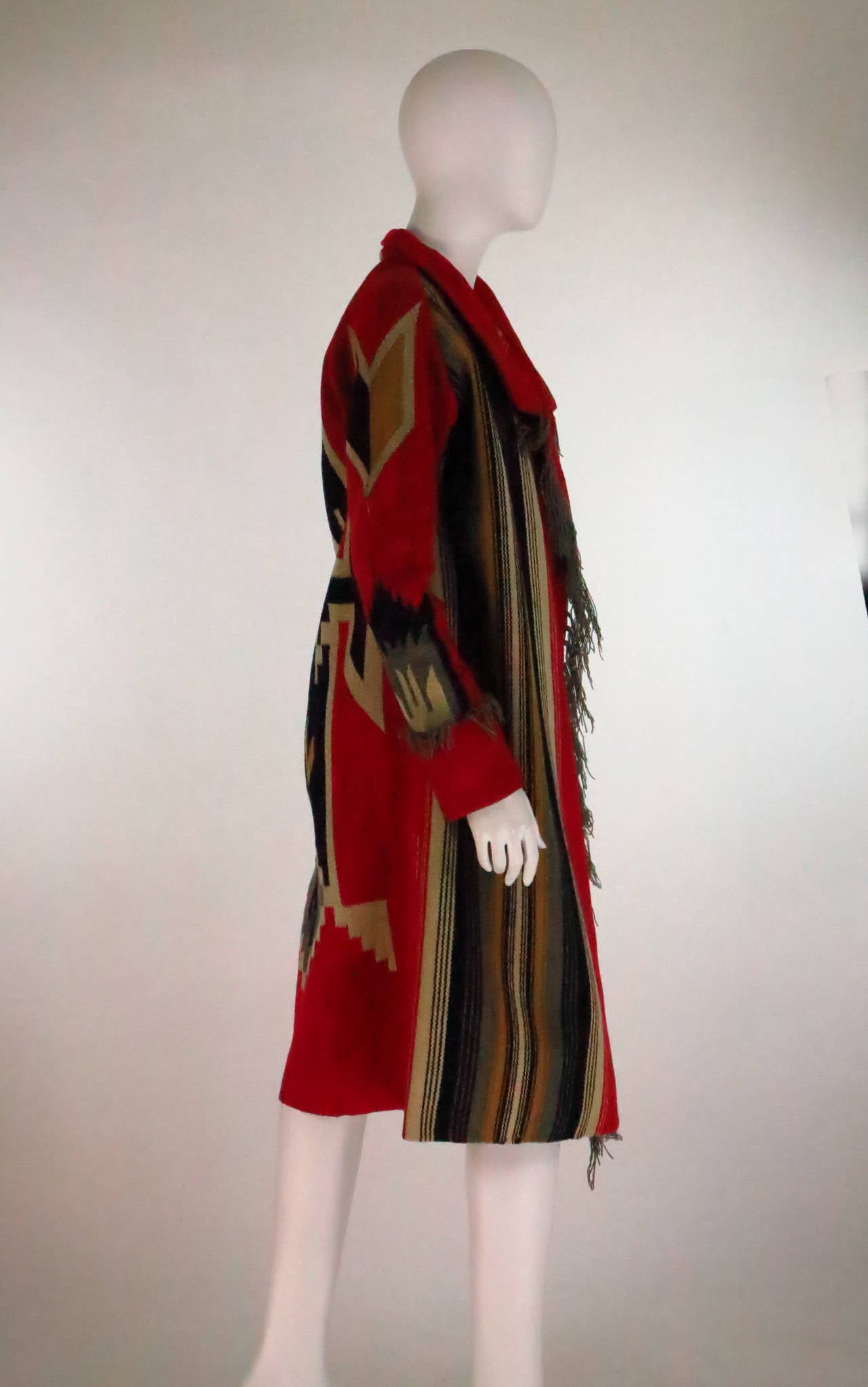1930s Chimayo' hand woven fringe coat In Excellent Condition In West Palm Beach, FL