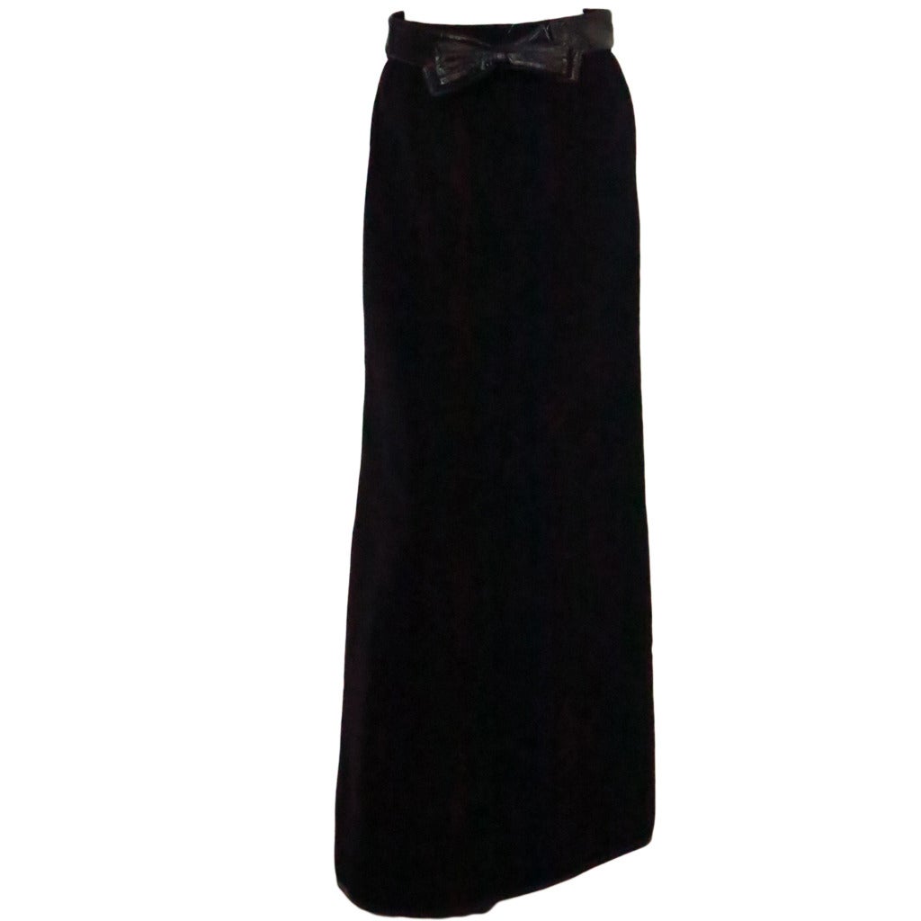 1970s Correges Couture Future black wool & vinyl maxi skirt