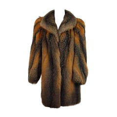 Retro 1990s Fox fur mini coat in silver & red