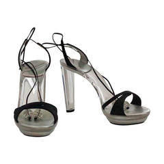 Charles Jourdan plexiglass platform rhinestone ankle tie sandals
