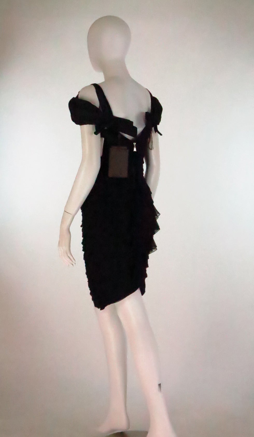 Louis Vuitton ruched black silk chiffon cocktail dress Marc Jacobs In New Condition In West Palm Beach, FL