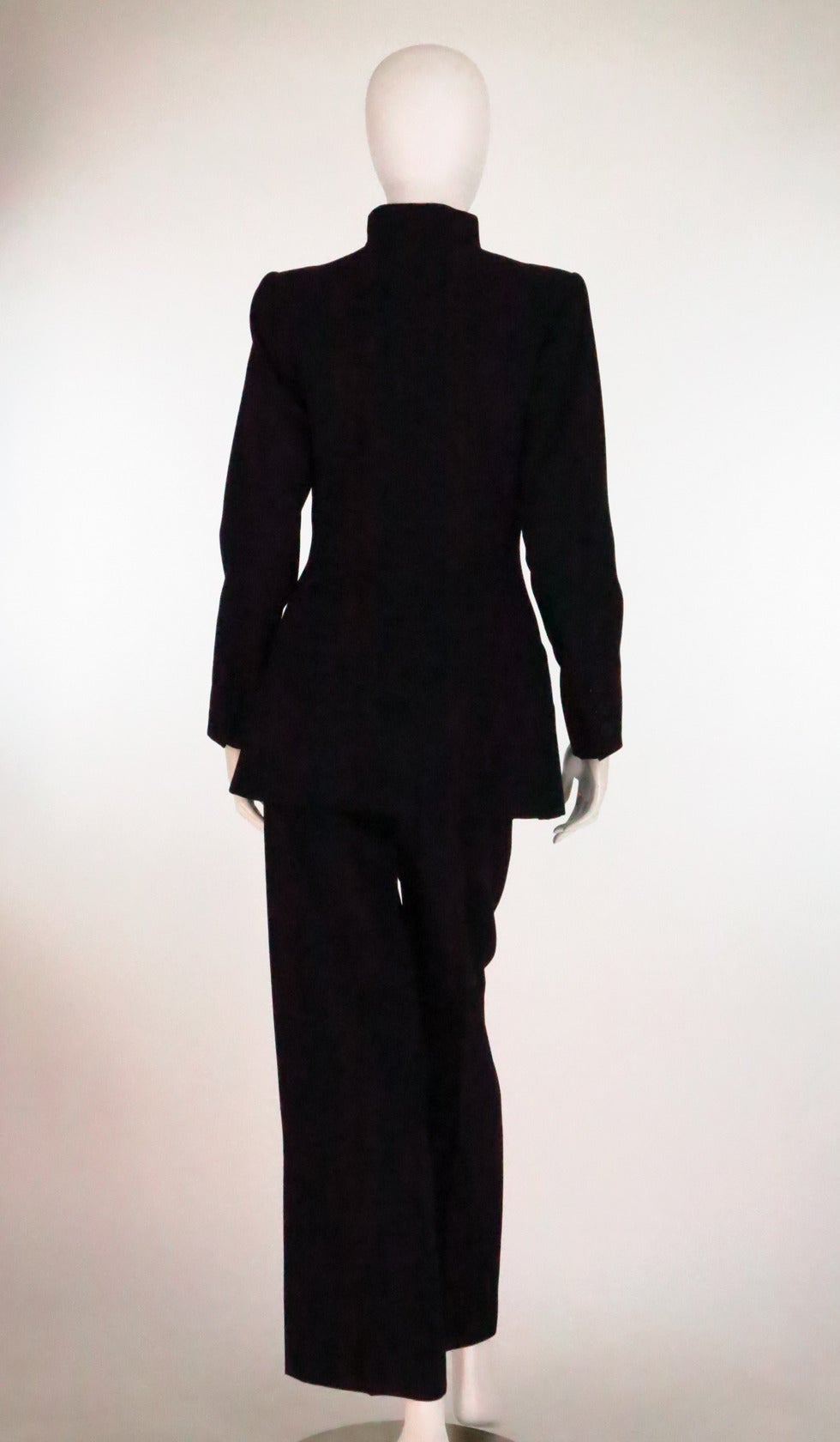 Black 1990s Yves St Laurent black wool twill nipped waist trouser suit