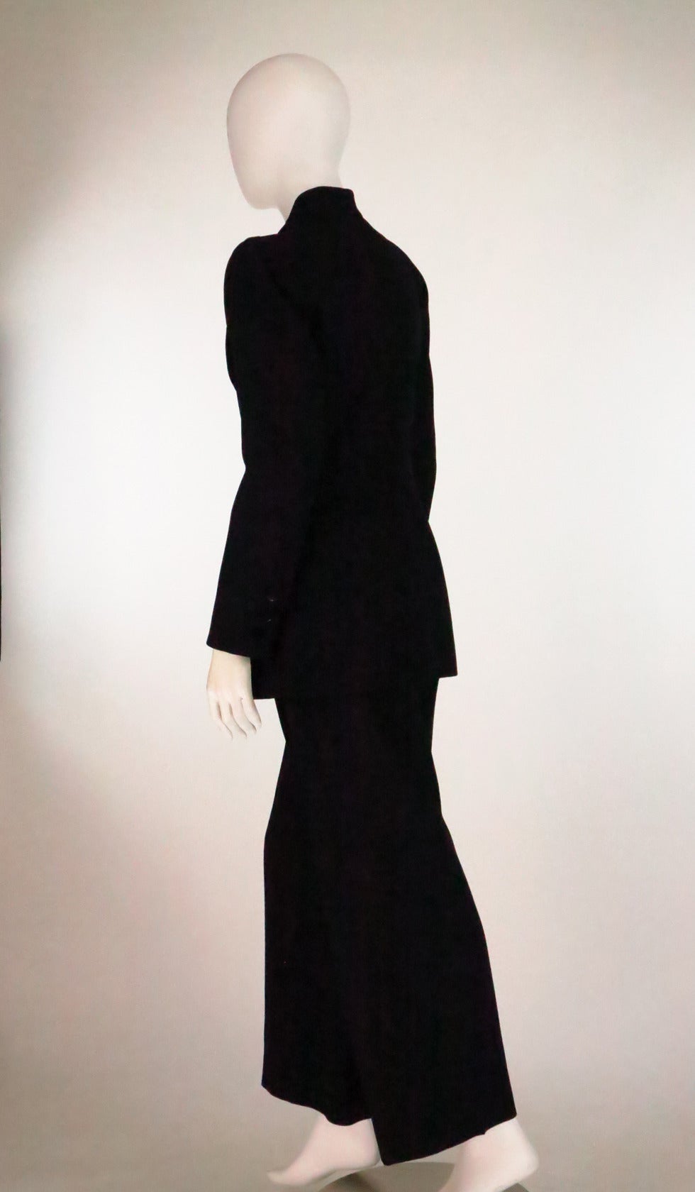 1990s Yves St Laurent black wool twill nipped waist trouser suit In Excellent Condition In West Palm Beach, FL