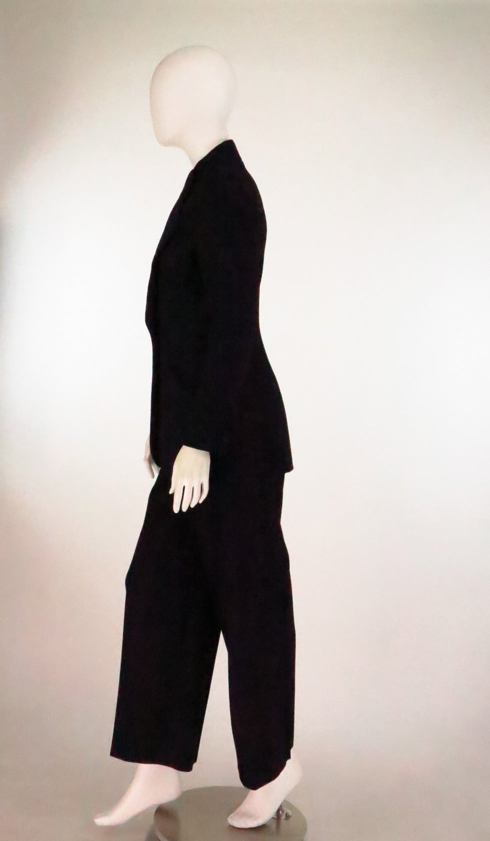 Women's 1990s Yves St Laurent black wool twill nipped waist trouser suit
