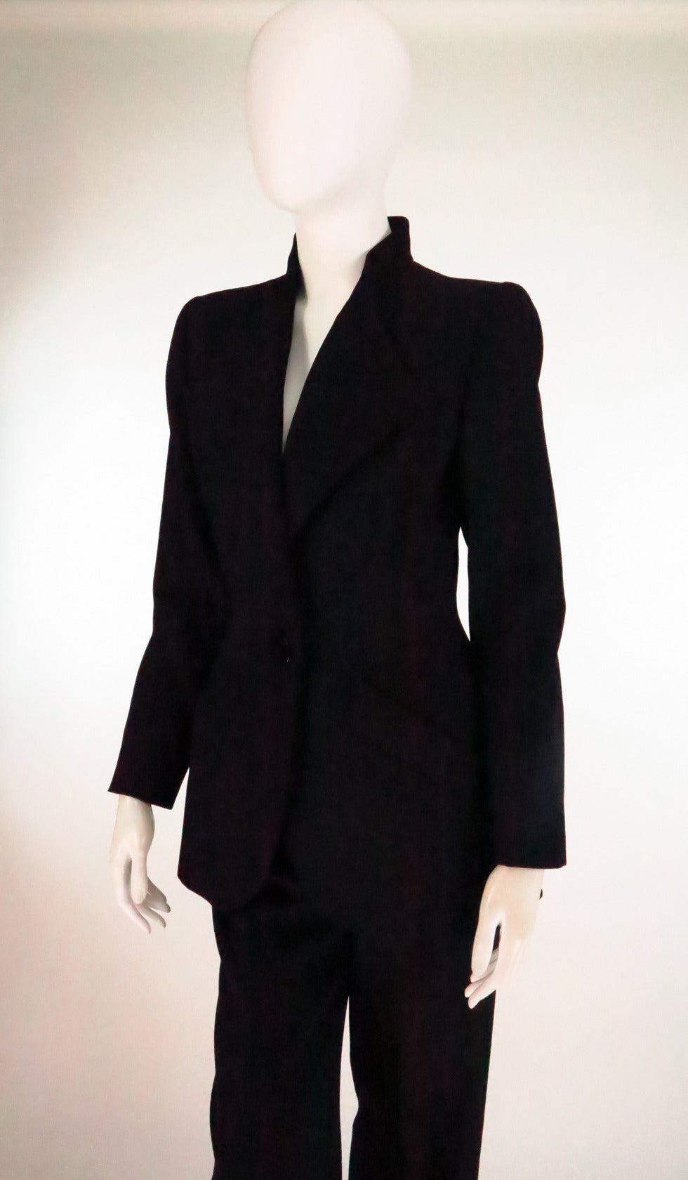 1990s Yves St Laurent black wool twill nipped waist trouser suit 1