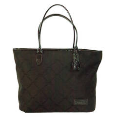 Longchamp tote bag in chocolate brown patent leatehr & logo fabric