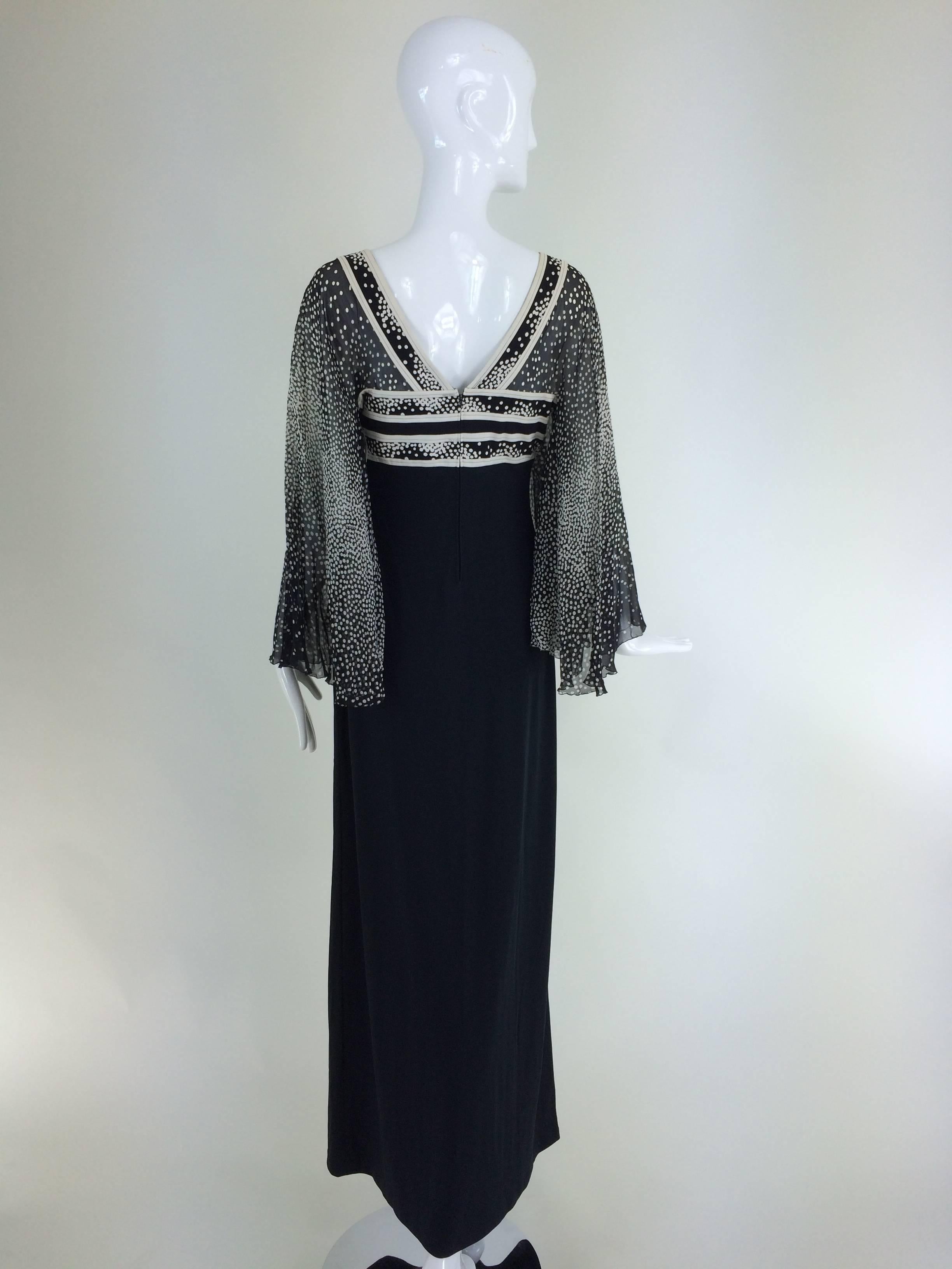 Leonard documented black & white bandeau gown with butterfly sleeves 1970s 2