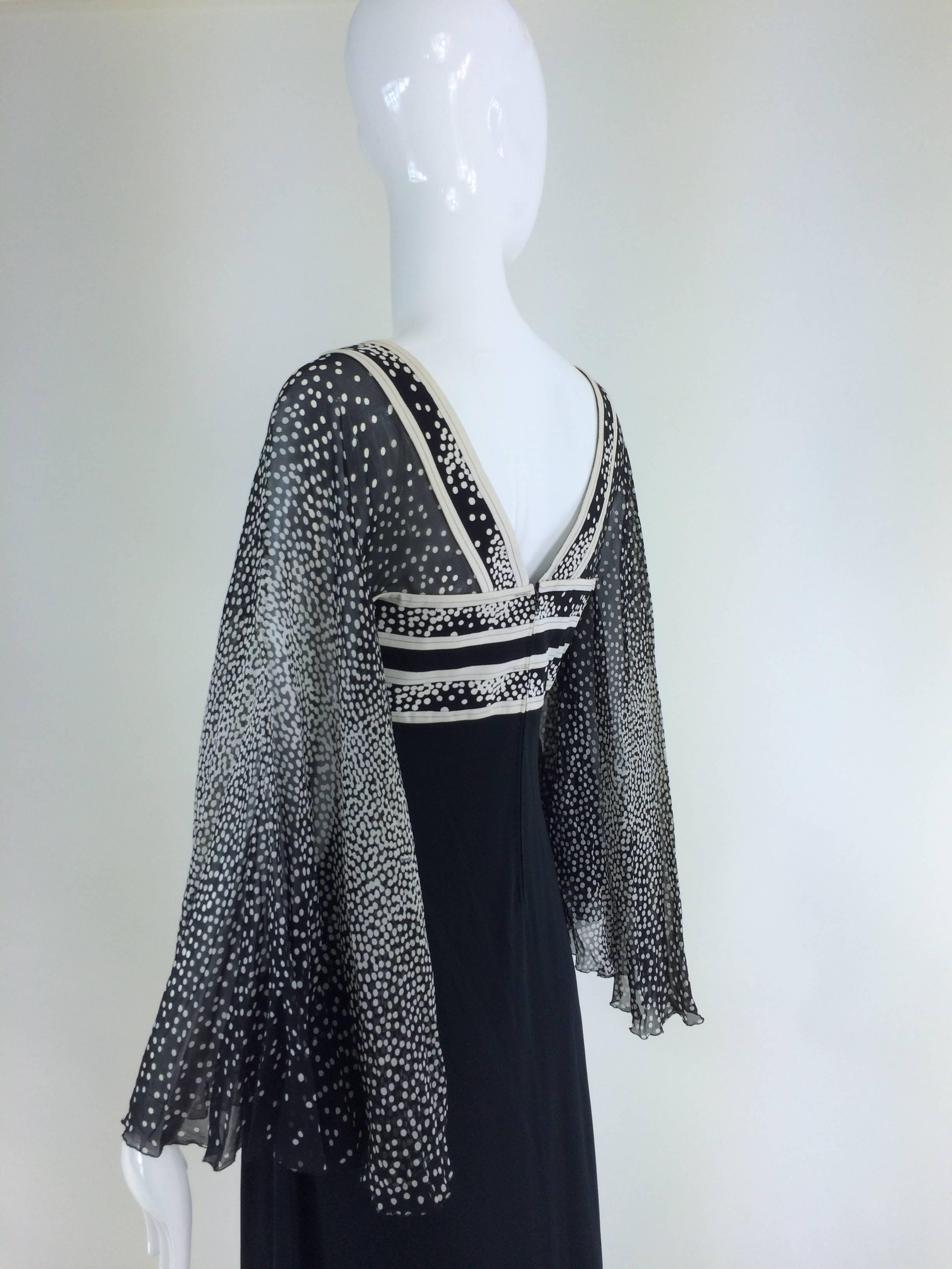 Leonard documented black & white bandeau gown with butterfly sleeves 1970s 1