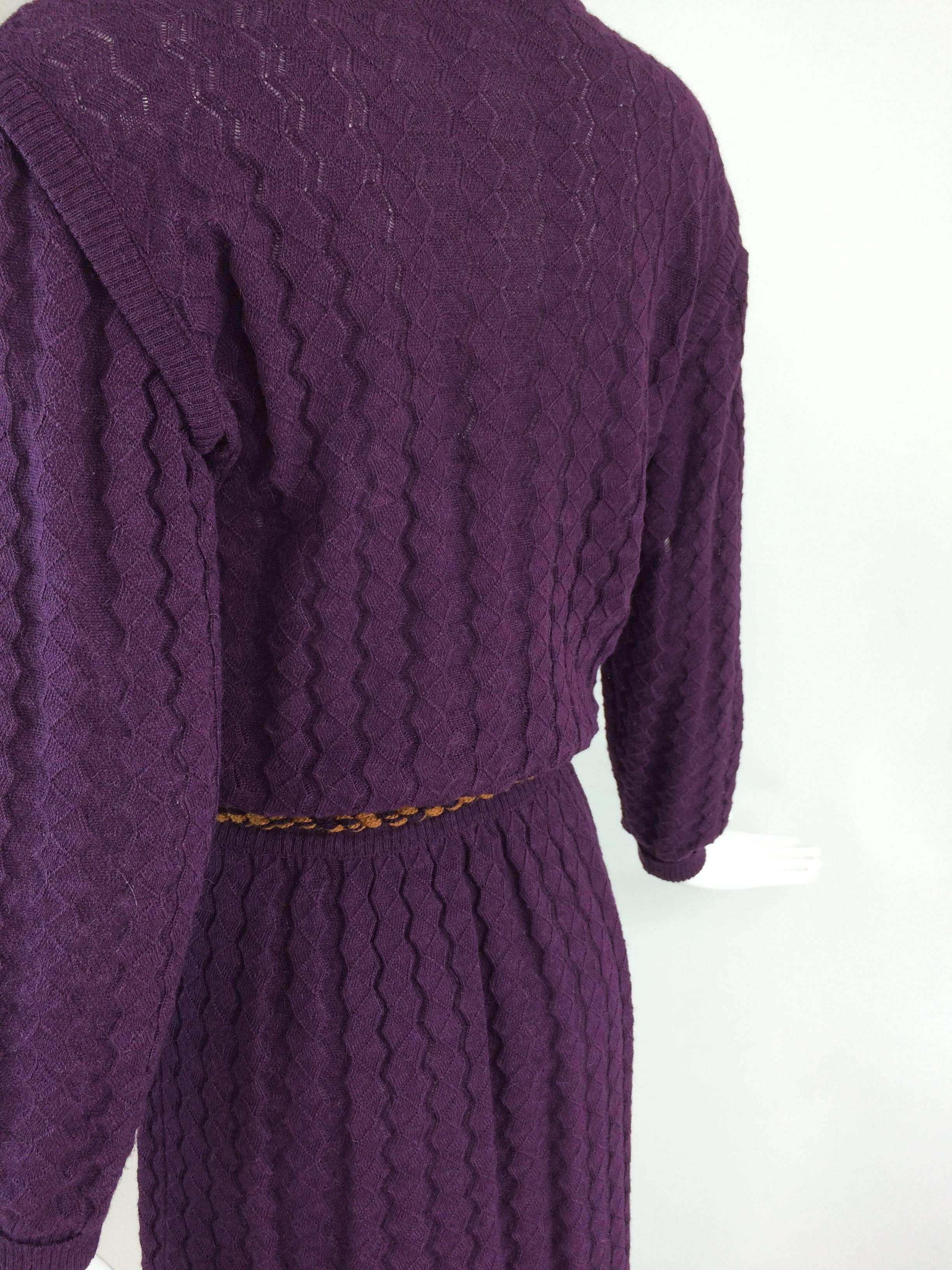 Missoni plum cable kint long sleeve dress & braided belt 1