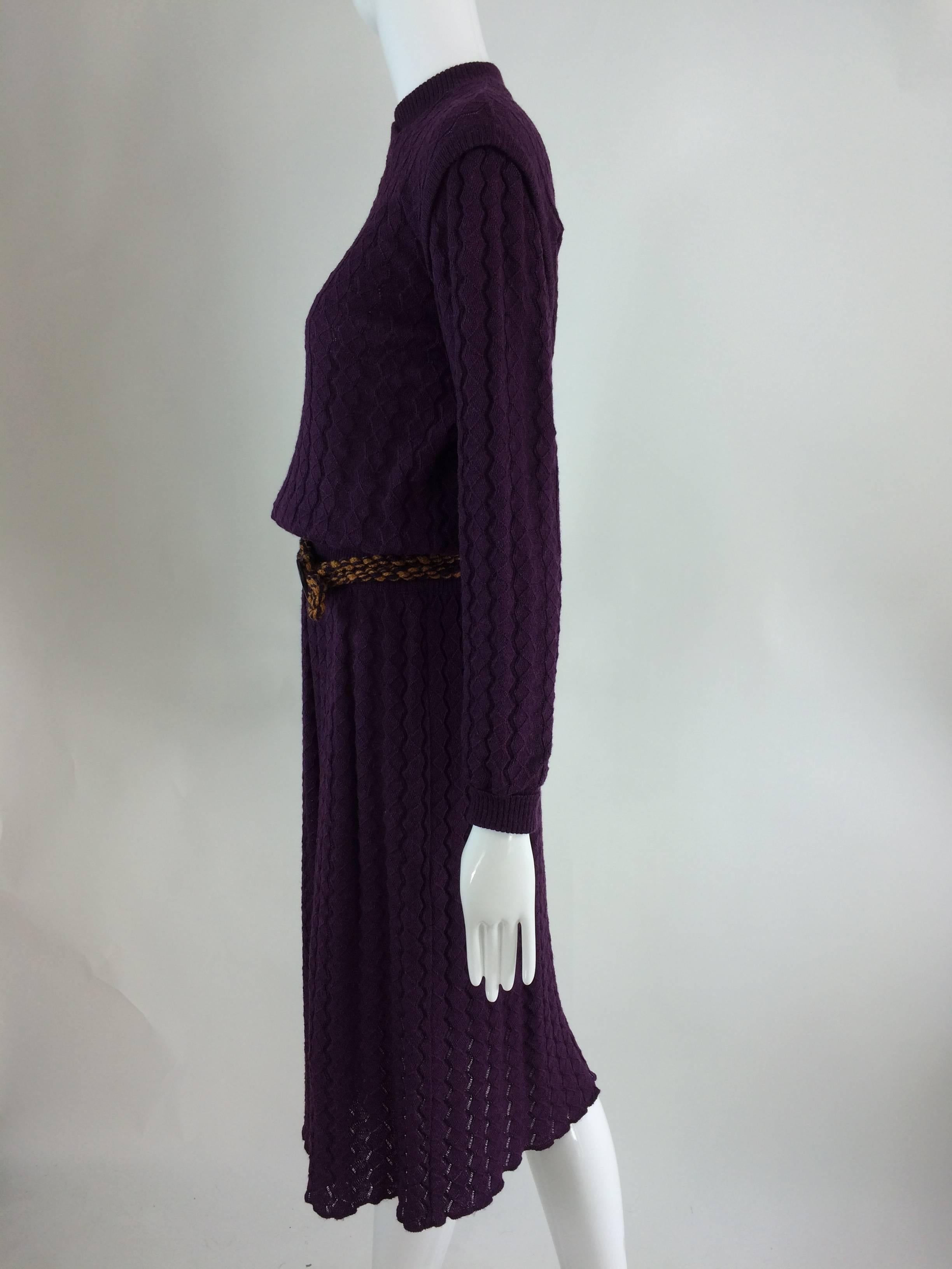 Women's Missoni plum cable kint long sleeve dress & braided belt