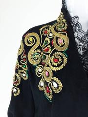 Dora Herbst Ibiza jewel & gold cord embroidered suede jacket 1980s