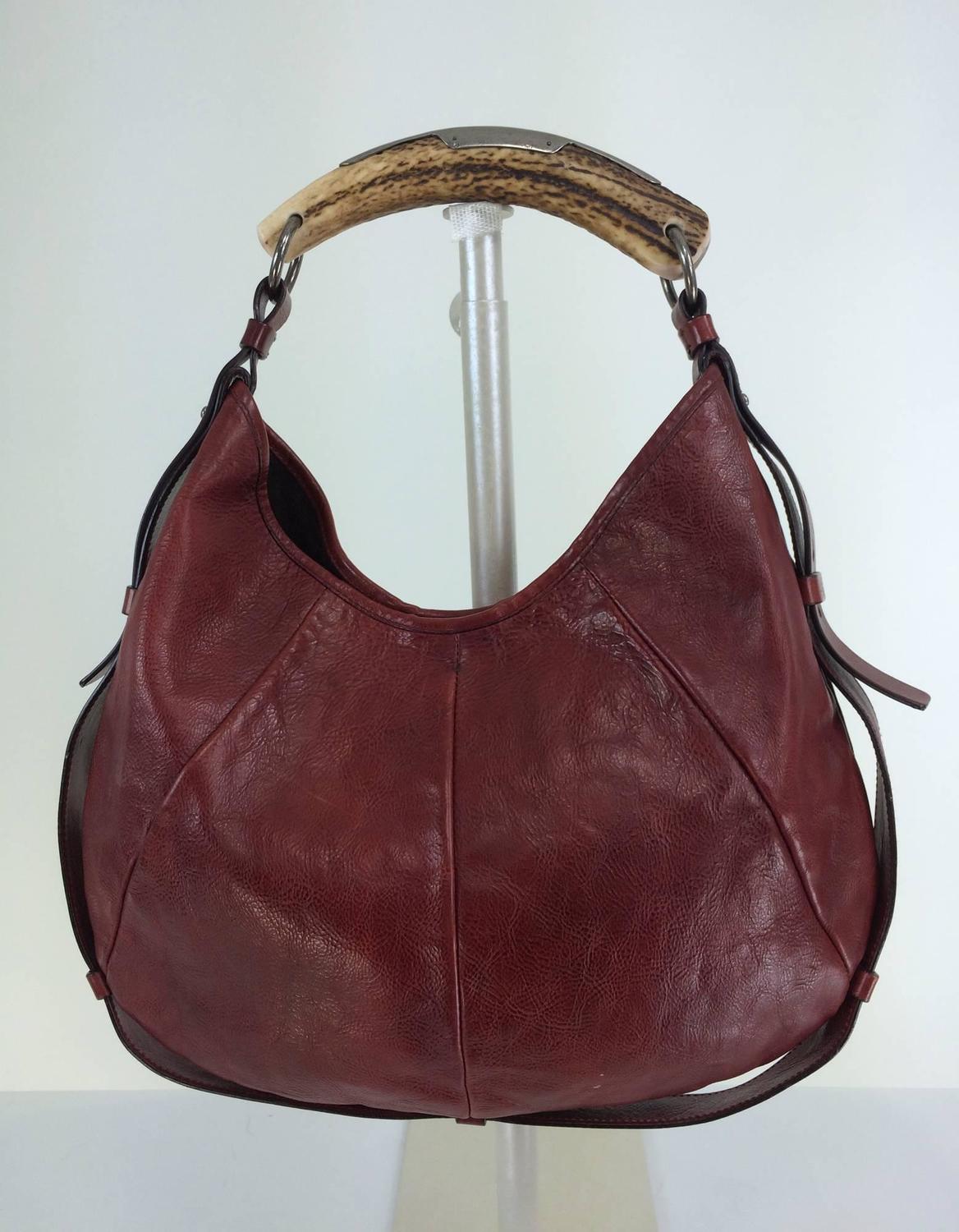 Yves St Laurent Rive Gauche Mombasa horn handle bag in wine leather YSL ...