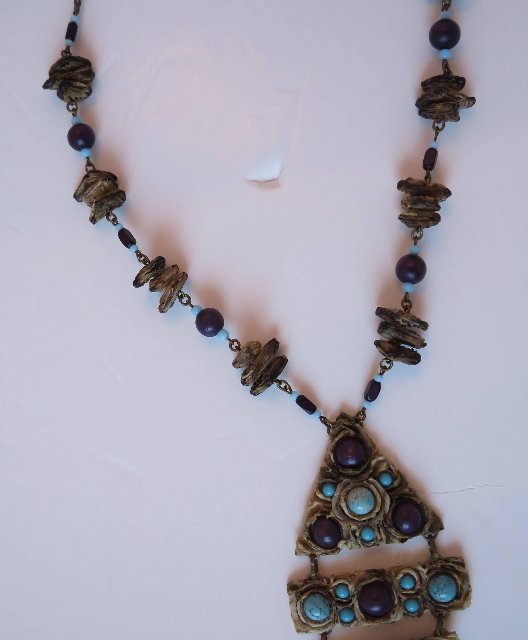 Henry Perichon resin/talosel bead & cabochon OOAK necklace France 1960s 1