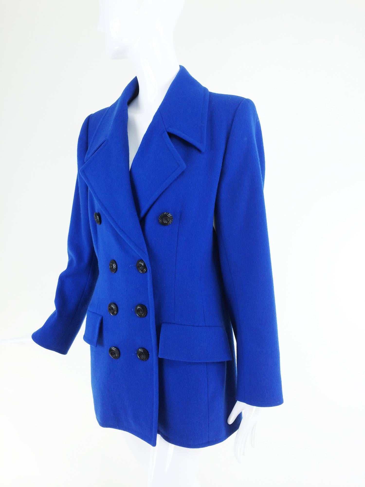 Yves St Laurent Rive Gauche bright blue wool pea coat 1990s 2