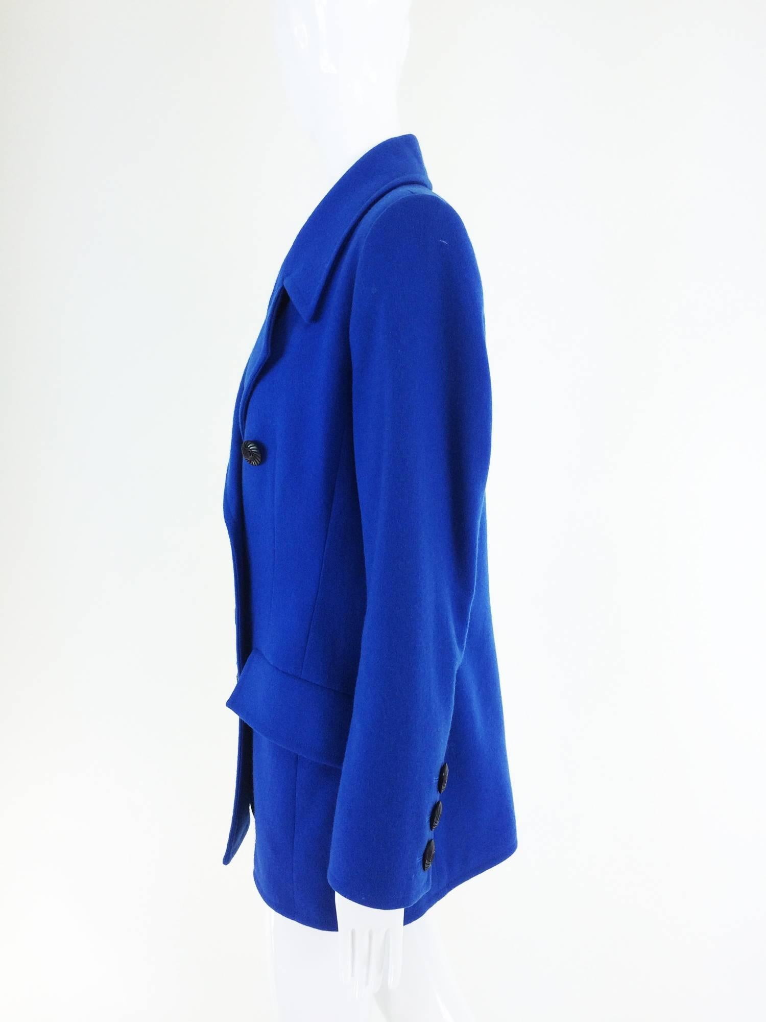 Women's Yves St Laurent Rive Gauche bright blue wool pea coat 1990s