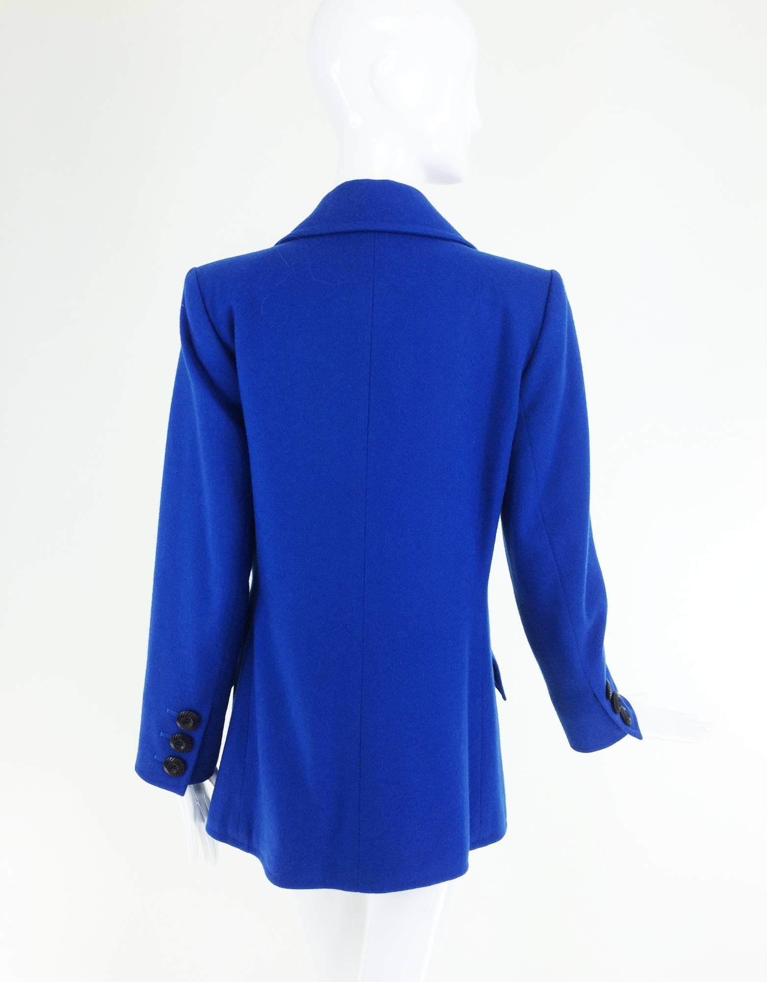 Blue Yves St Laurent Rive Gauche bright blue wool pea coat 1990s
