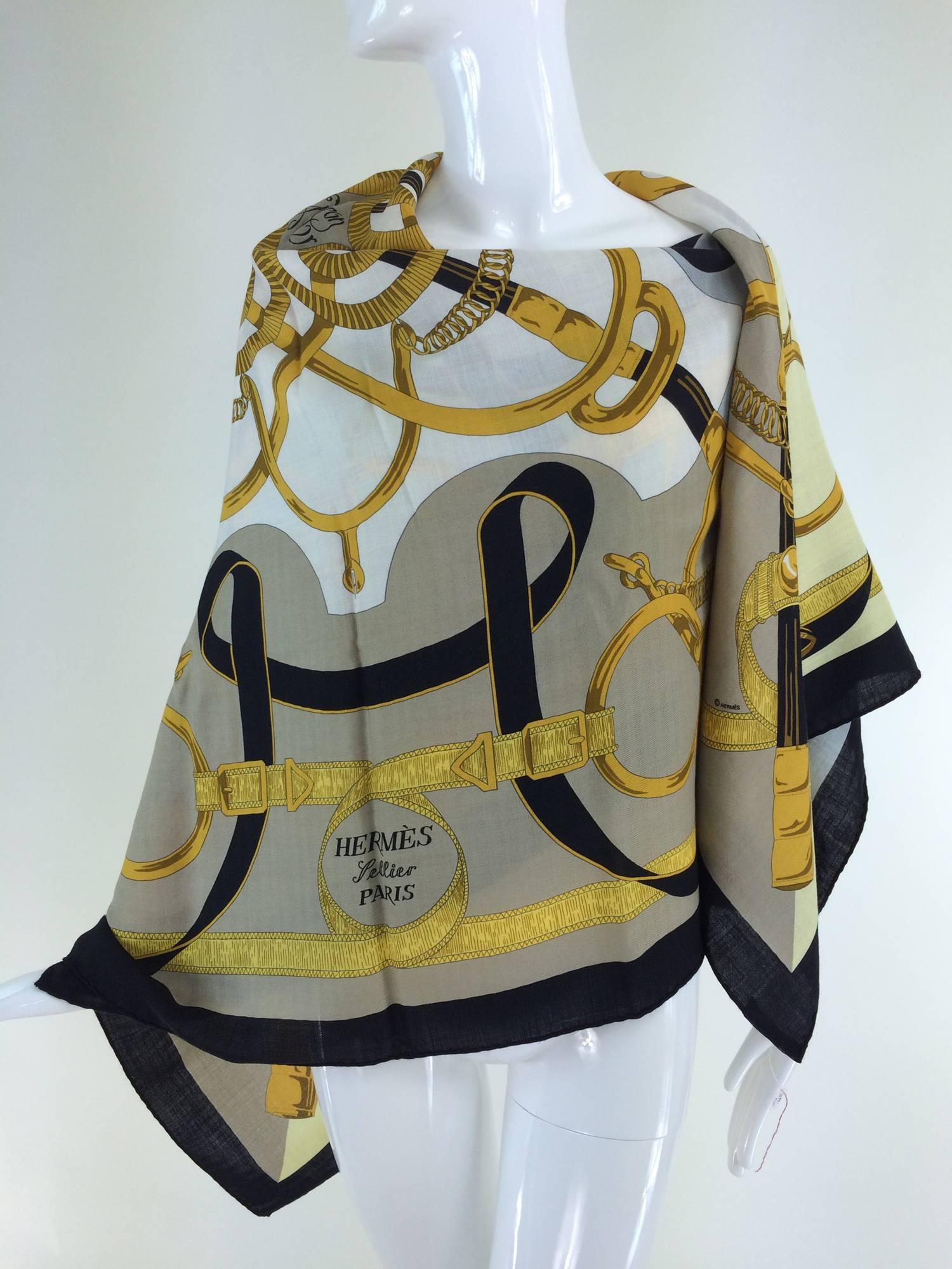 Hermes Eperon d'or cashmere & silk shawl GM by H. d'Origny new in box 3