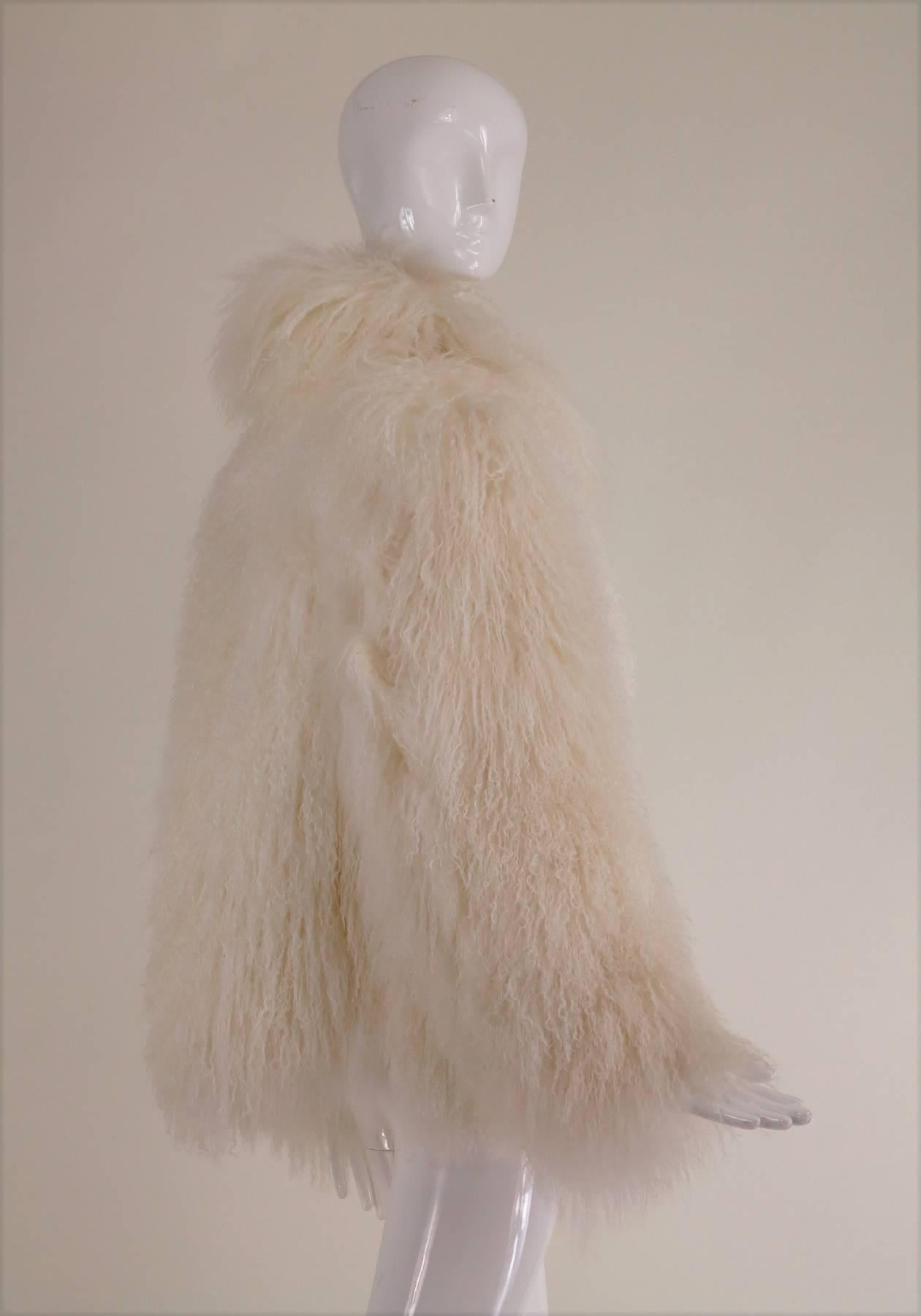 Women's Mongolian lamb fur jacket in white Marvin Richards 1980s Unworn