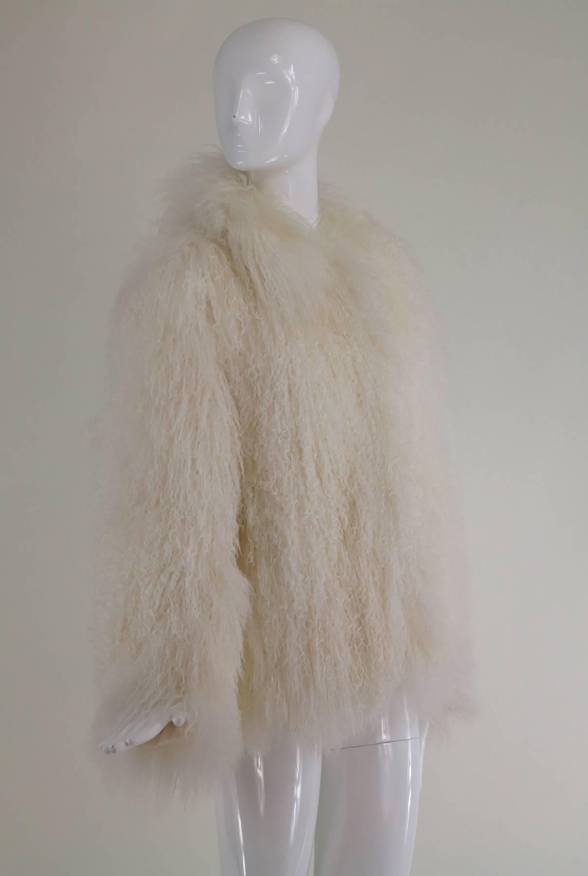 Mongolian lamb fur jacket in white Marvin Richards 1980s Unworn 1