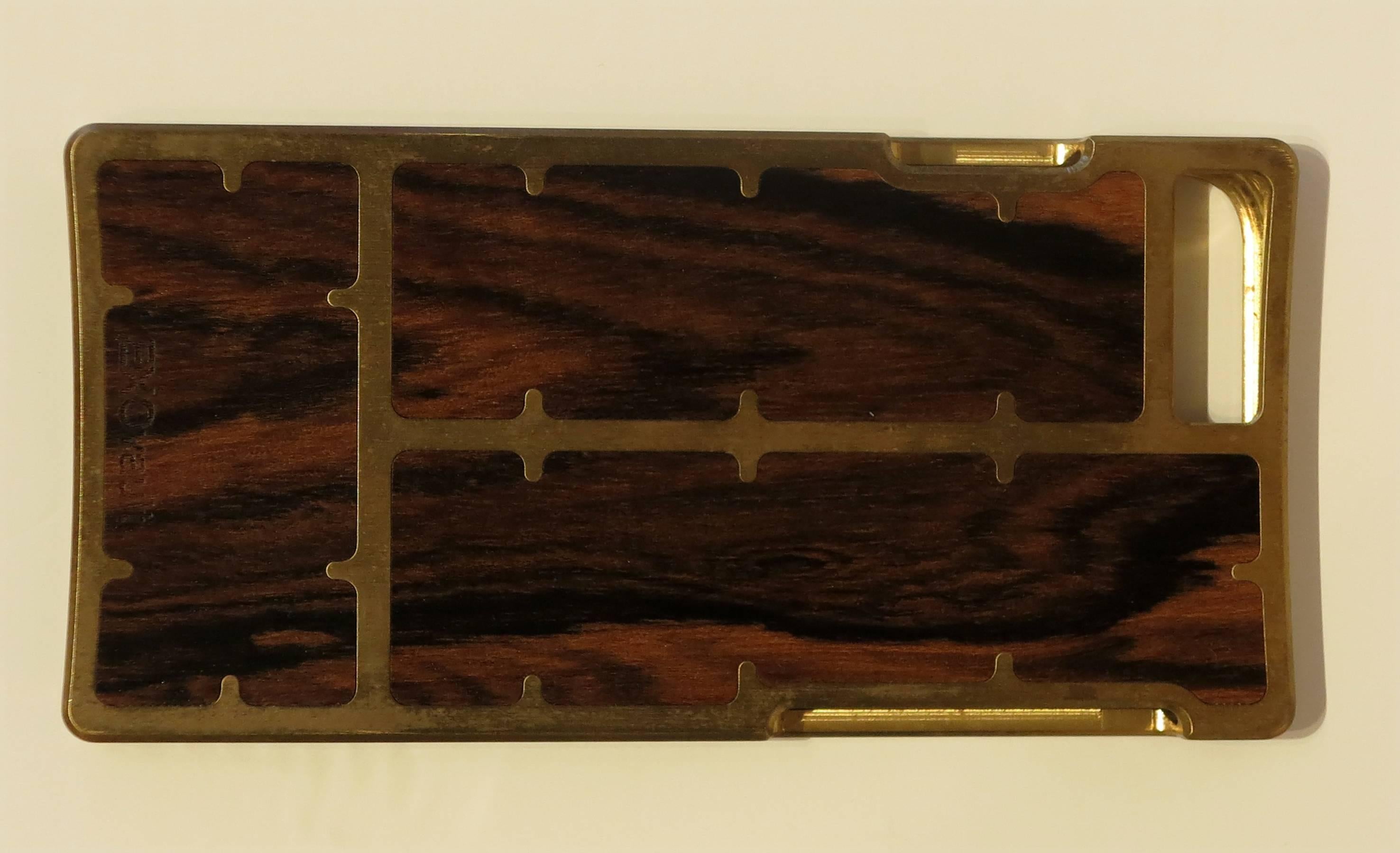 EXOvault Brass Louro Preto Iphone 6 case wood & brass new in box In New Condition In West Palm Beach, FL