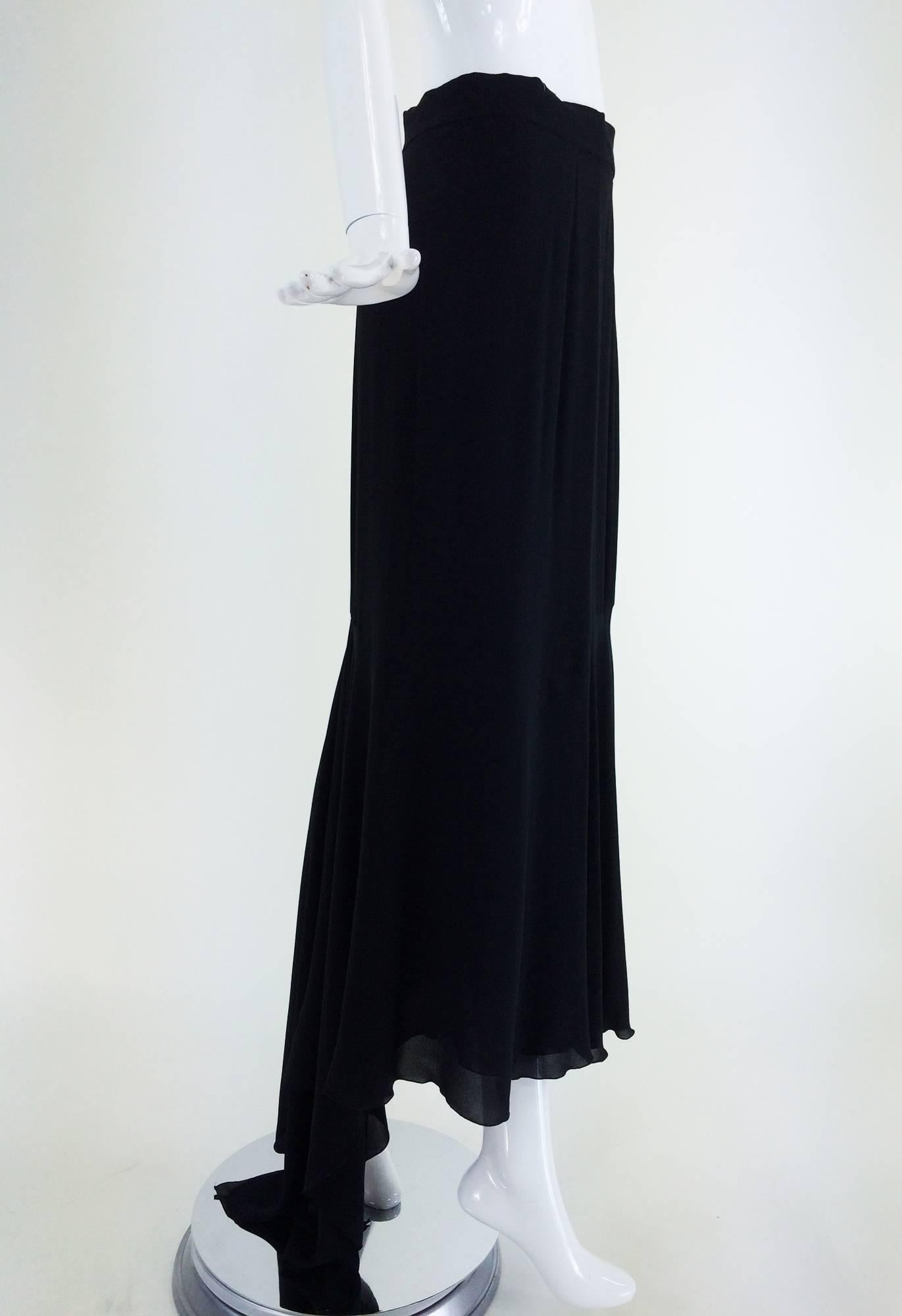 Chanel black silk chiffon evening skirt with train 1990s 4