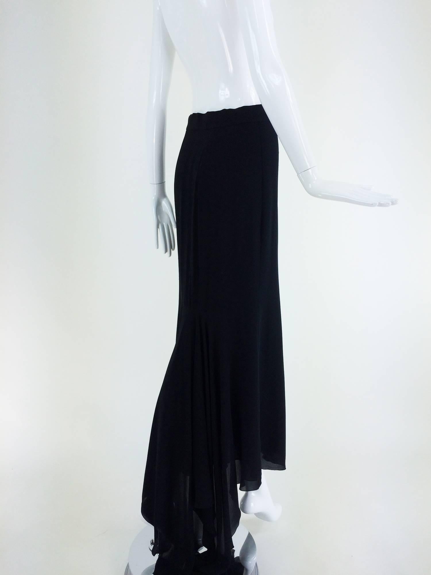 Chanel black silk chiffon evening skirt with train 1990s 3