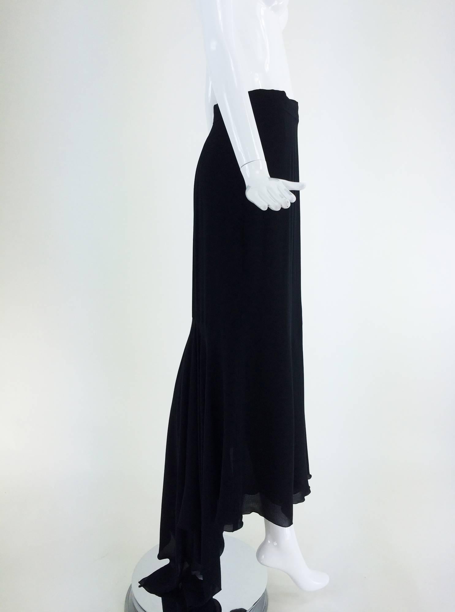 Chanel black silk chiffon evening skirt with train 1990s 2