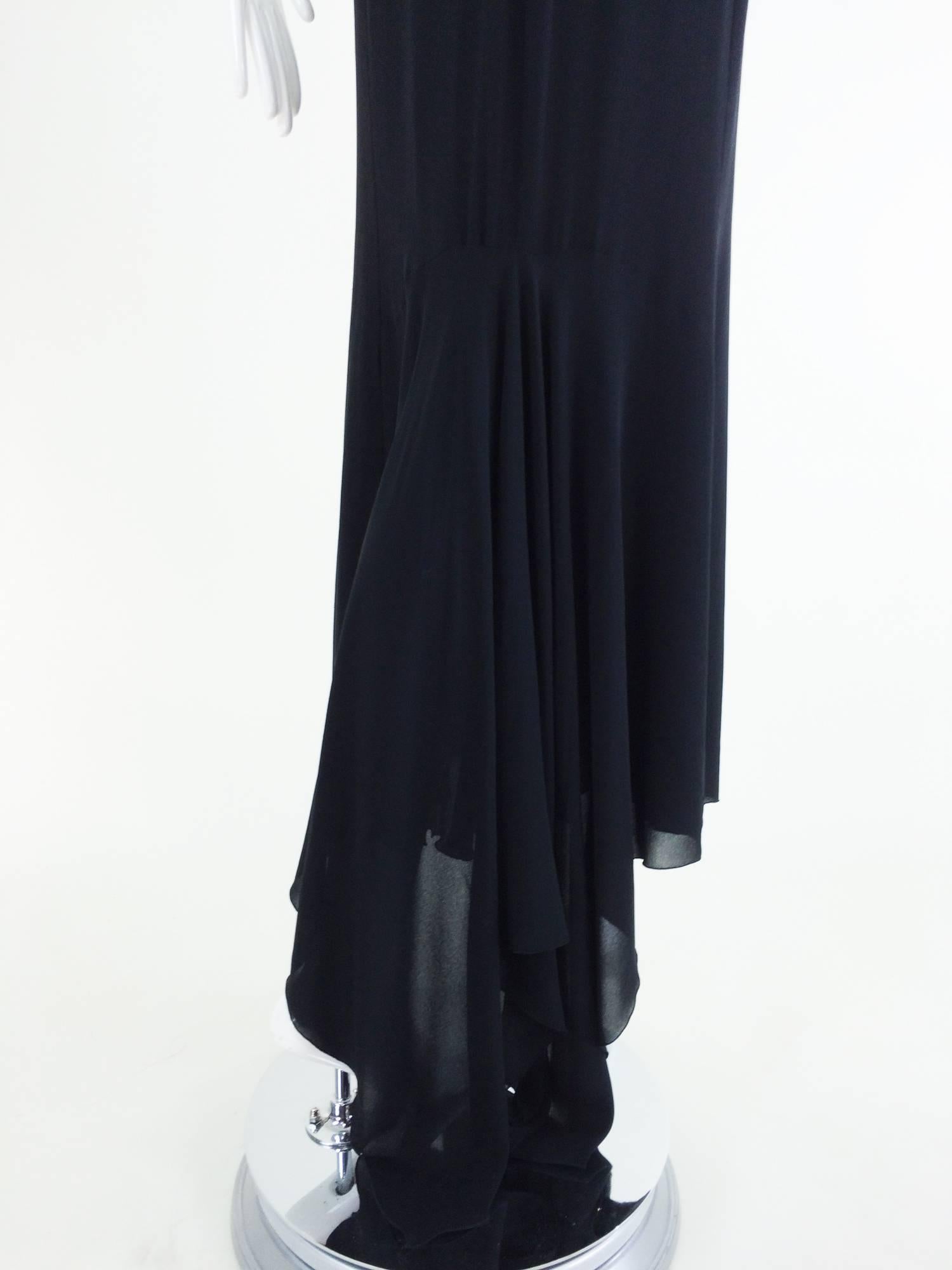 Chanel black silk chiffon evening skirt with train 1990s 1