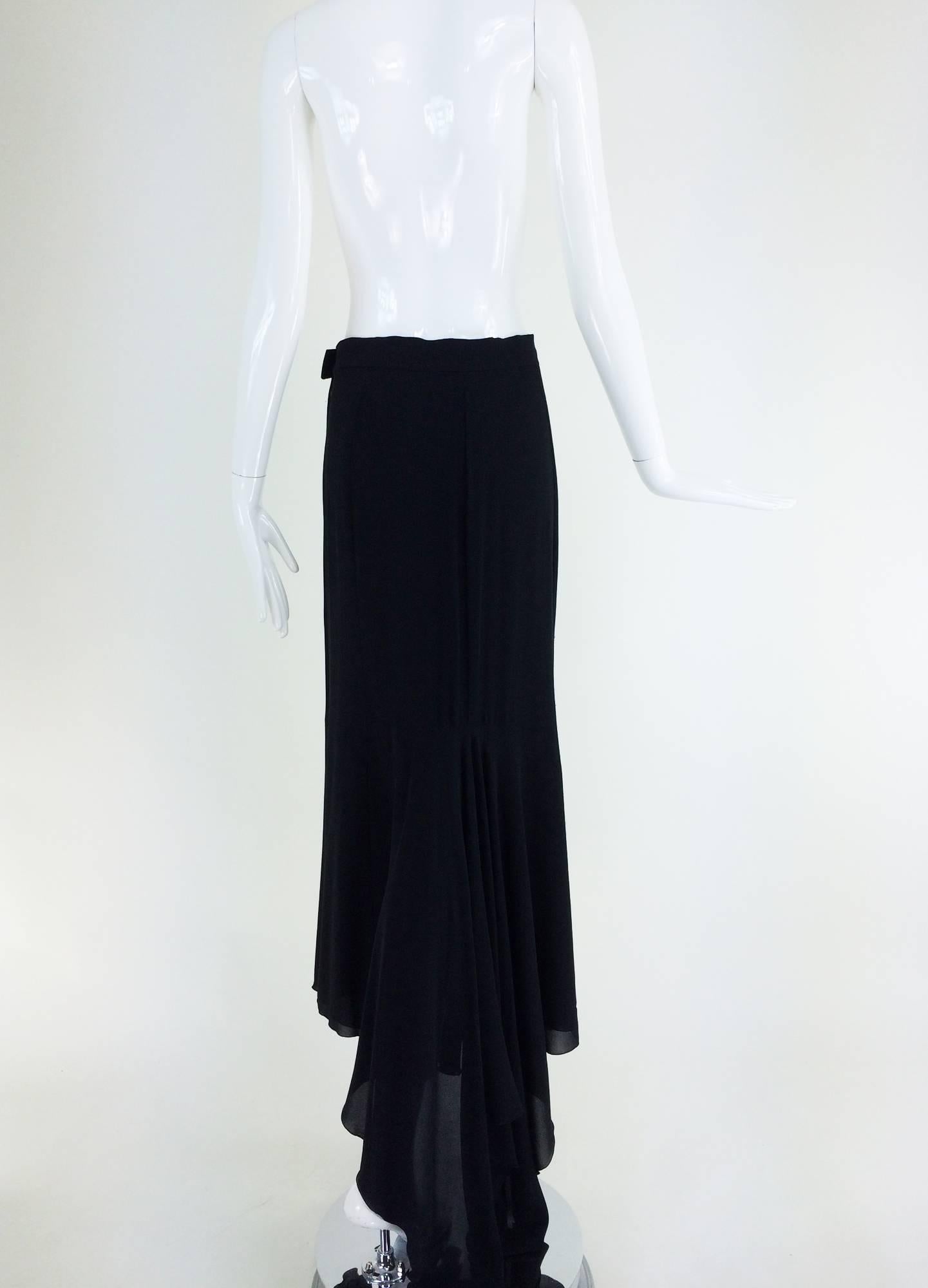 Women's Chanel black silk chiffon evening skirt with train 1990s