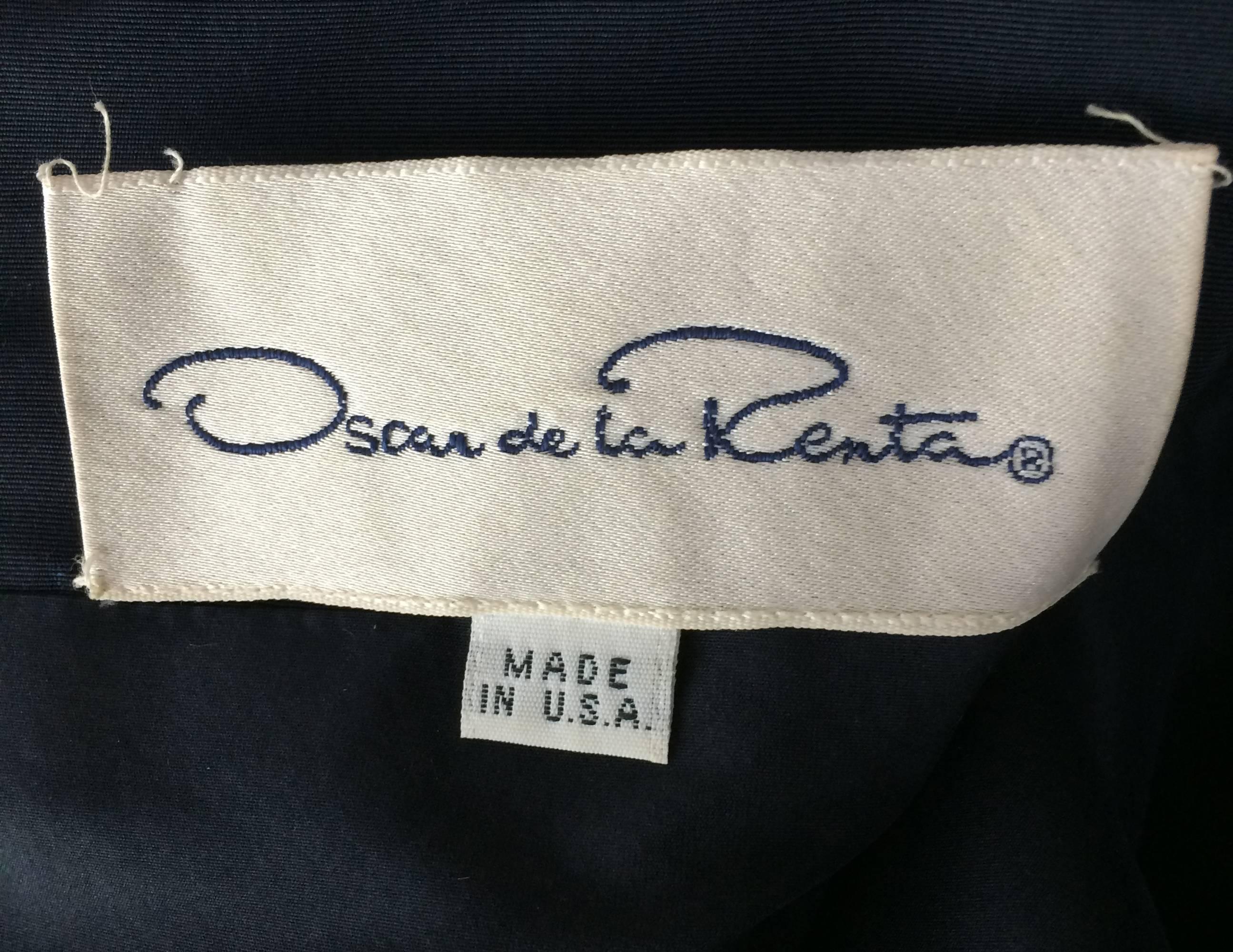 Oscar de la Renta classic navy blue silk bow front dress late 1960s 3