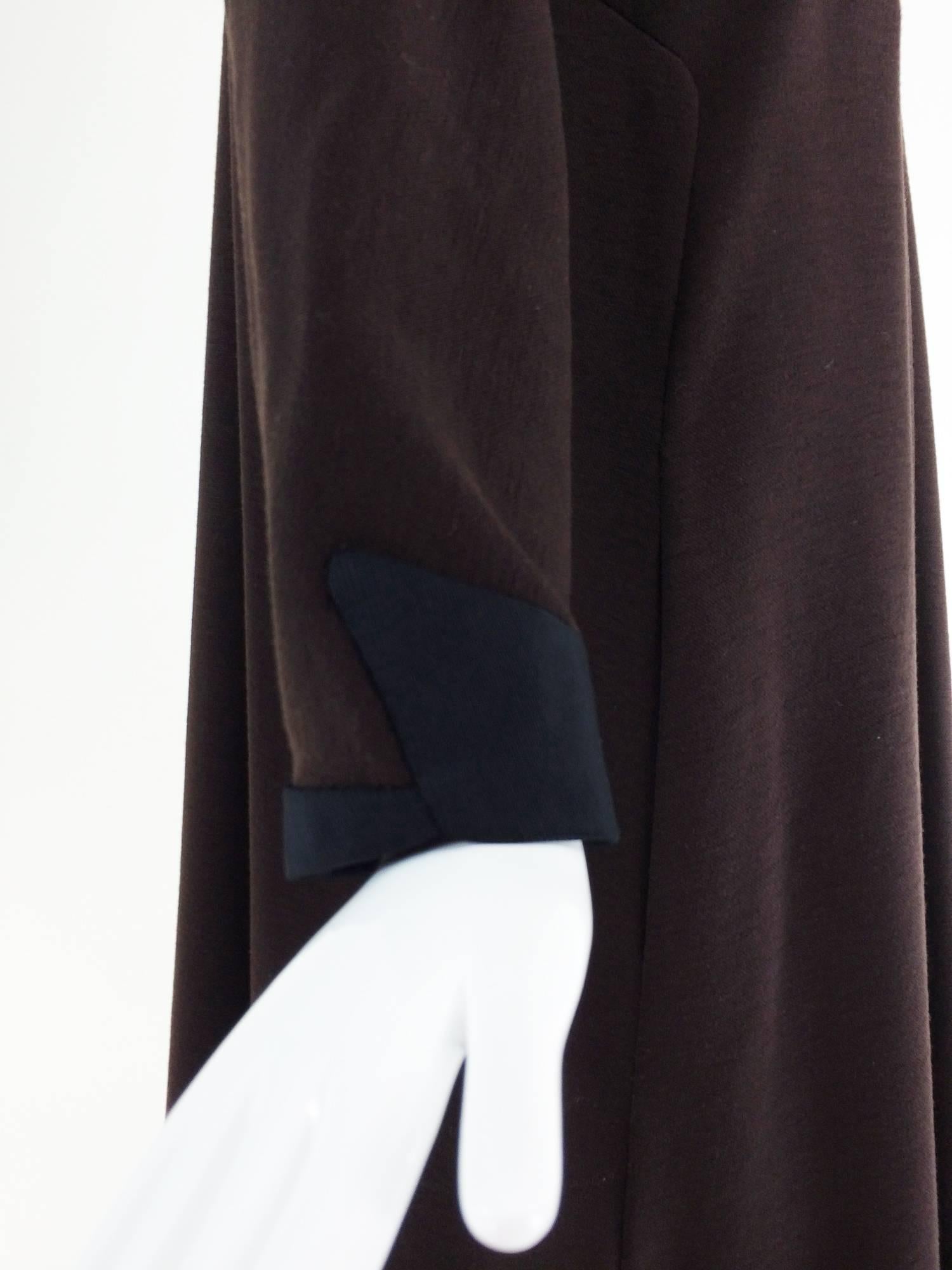 Black Geffrey Beene brown knit tent dress with black silk twill trims 1980s