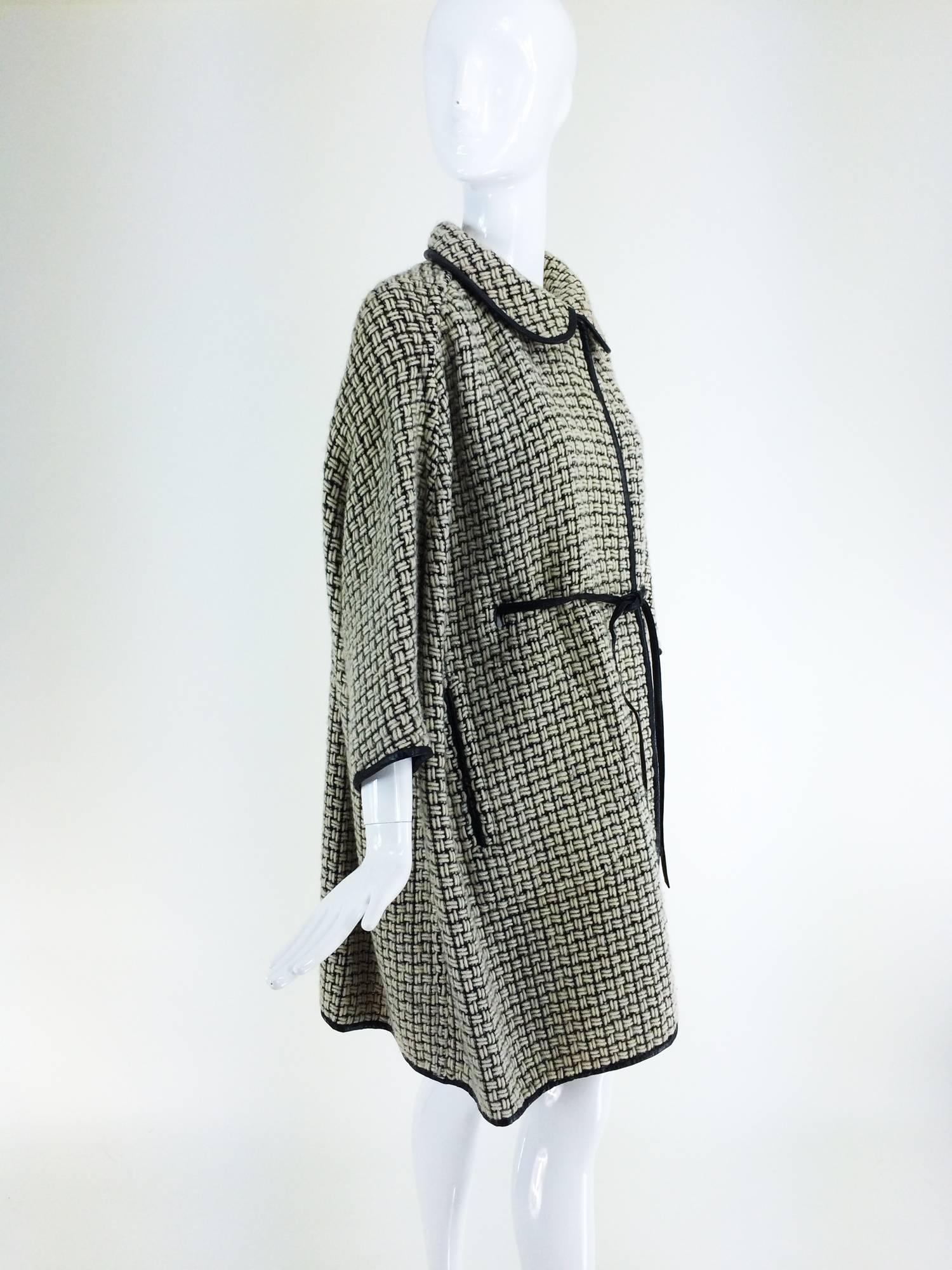 Bonnie Cashin black & white woven wool sac back coat 1950s 4